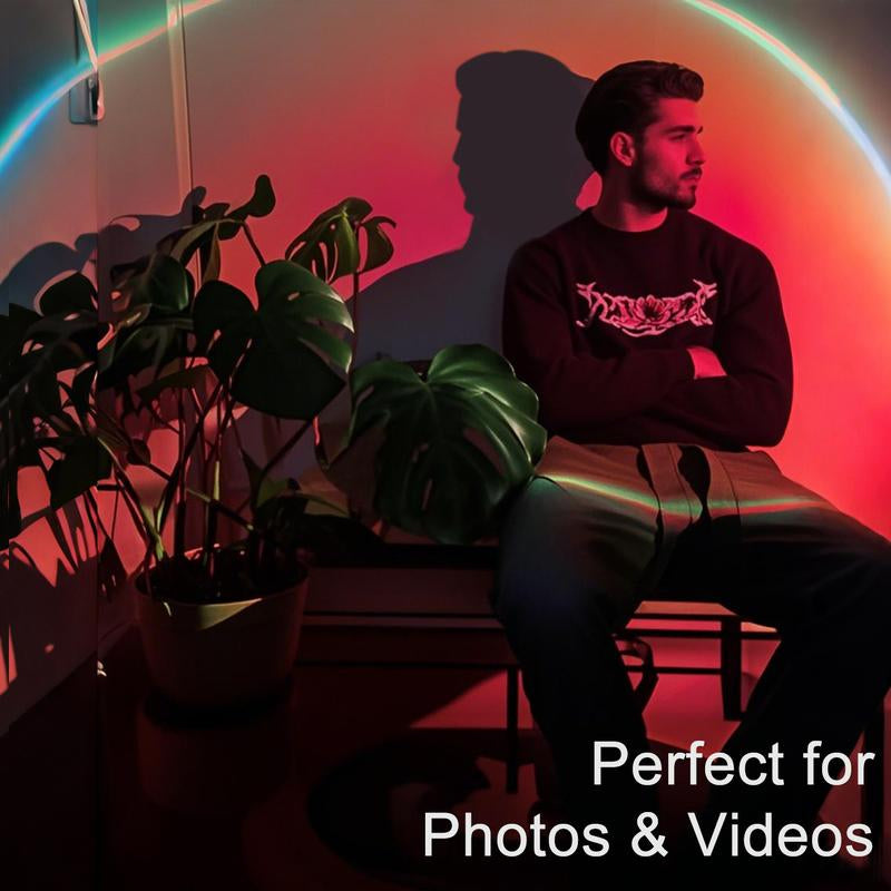 Transform Your Space with the Fall Sunset Lamp Projector - 180° Adjustable RGB Mood Light for Ambience, Gaming & Parties!